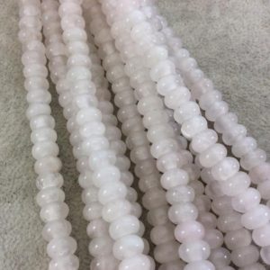 Shop Rose Quartz Rondelle Beads! 5mm x 8mm Glossy Finish Natural Pale Rose Quartz Rondelle Shaped Beads with 2.5mm Holes – 8" Strand (Approx. 39 Beads) – LARGE HOLE BEADS | Natural genuine rondelle Rose Quartz beads for beading and jewelry making.  #jewelry #beads #beadedjewelry #diyjewelry #jewelrymaking #beadstore #beading #affiliate #ad