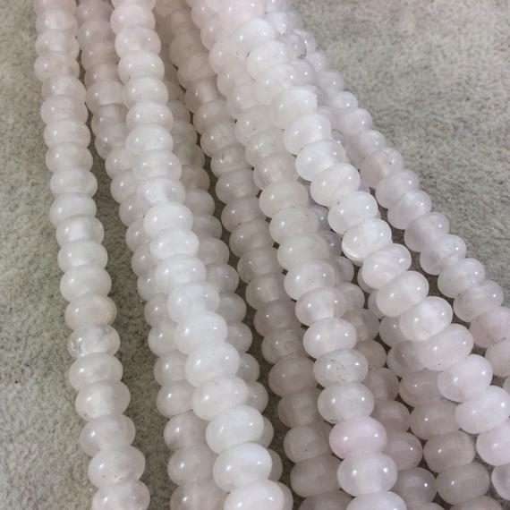 5mm X 8mm Glossy Finish Natural Pale Rose Quartz Rondelle Shaped Beads With 2.5mm Holes - 8" Strand (approx. 39 Beads) - Large Hole Beads