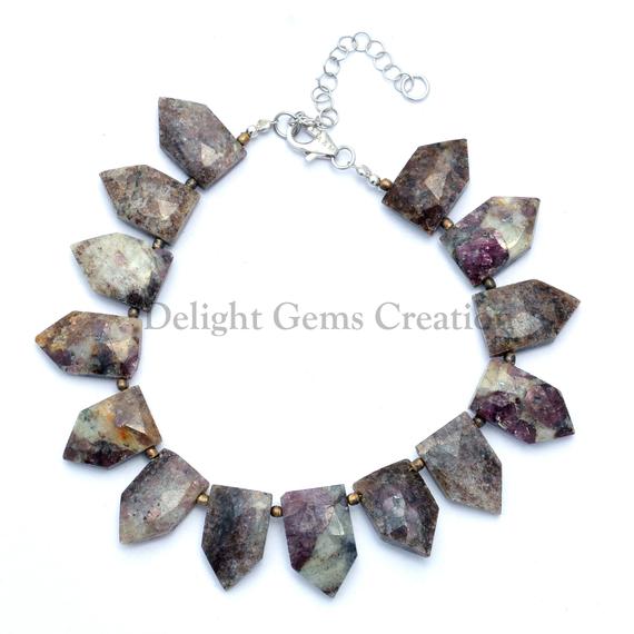 Feldspar Beaded Bracelet, Ruby Feldspar Briolettes Bracelet, Earth Mined Healing Crystal Feldspar Jewelry, Gemstone Bracelet, Gift For Her