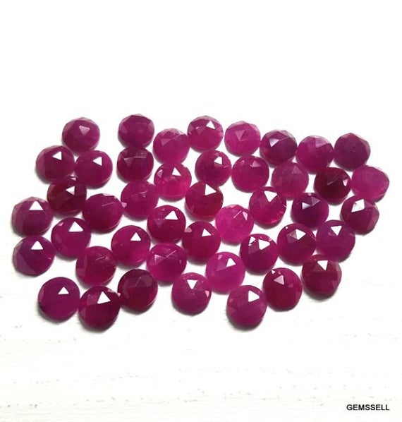 5 Pieces 3mm To 6mm Ruby Rosecut Round Cabochon Faceted Gemstone, 100% Natural Blood Red Ruby Round Rosecut Faceted, Unheated Or Untreated
