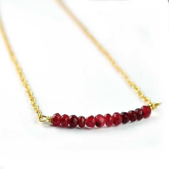 Natural Red Ruby Gemstone Necklace  Birthstone Necklace  Bar Necklace  Delicate Necklace  Gift For Her  Chain Necklace  Beaded Jewelry