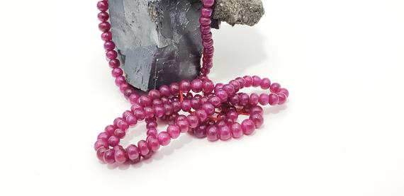 Genuine Ruby Smooth Rondelle Beads, 3.4mm To 4.4mm, 20 Inch Strand, 100ct. Natural Corundum Beads Deep Untreated Red Color