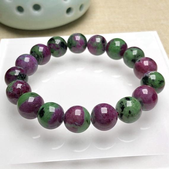 12mmnatural Ruby Zoisite Bracelet,top Quality Charming Round Beads,jewelry Making Design Bracelet,boutique Bracelet,valentine Crystal Gift