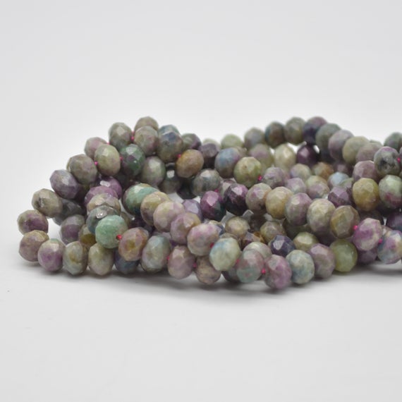 Natural Ruby Zoisite Semi-precious Gemstone Faceted Rondelle Spacer Beads - 8mm X 5mm - 15" Strand
