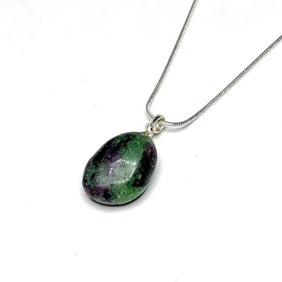 Ruby Zoisite Pendant Necklace, Ruby Zoisite Pendant With Chain