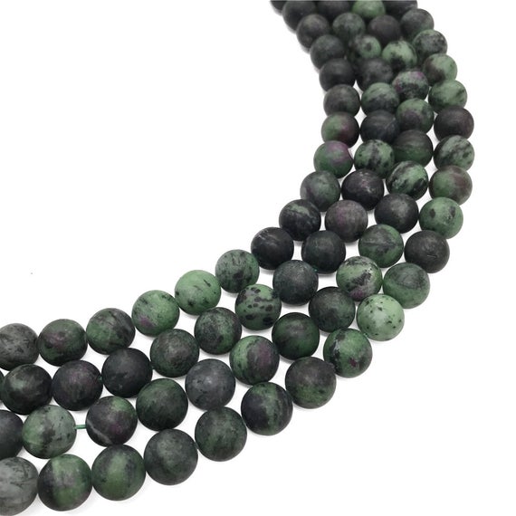 8mm Matte Ruby Zoisite Beads, Green Stone Beads, Round Gemstone Beads, Wholesale Beads