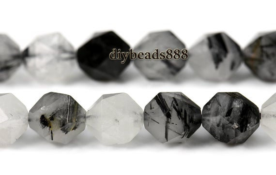 Black Rutilated Quartz Faceted Nugget Star Cut Bead,diamond Cut Bead,nugget Beads,grade A,natural,gemstone,6mm 8mm 10mm 12mm,15" Full Strand