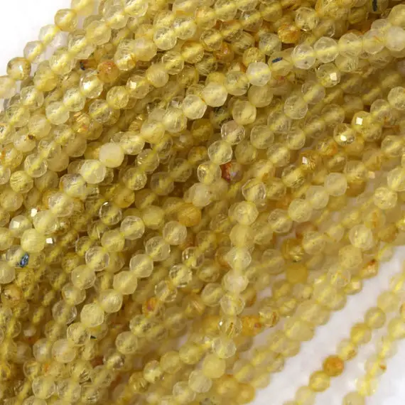 3mm Faceted Gold Rutilated Quartz Round Beads 15.5" Strand 40043