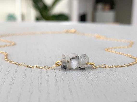 Rutile Quartz Necklace Sterling Silver Or Gold Raw Crystal Gemstone Choker Necklace For Her, Boho Crystal Protection Necklace Gift For Women