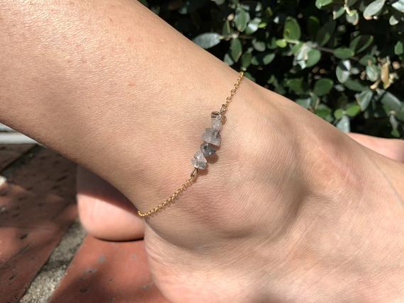 Tourmilated Quartz Anklet - Rutilated Quartz Jewelry - Raw Gemstone Anklet - Minimal Jewelry - Layering Anklet - Healing Crystal Gifts