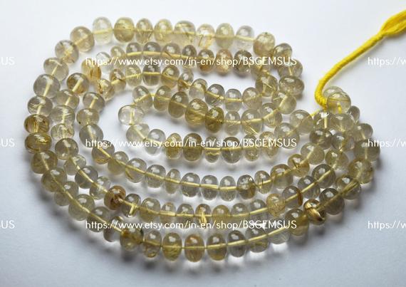 7 Inches Strand,natural Golden Rutilated Quartz Smooth Rondelle,size 8-8.5mm