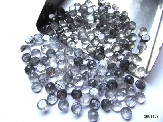 5 Pieces 5mm Black Rutilated Quartz Rosecut Round Loose Gemstone, Black Rutilated Round Rosecut Aaa Quality Gemstone