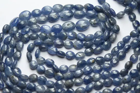 13 Inches Strand, Natural Burmese Blue Sapphire Smooth Oval Beads, Size.5-7mm