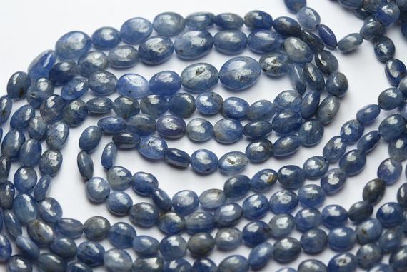 30 Inches Strand, Natural Burmese Blue Sapphire Smooth Oval Beads, Size.5-7mm