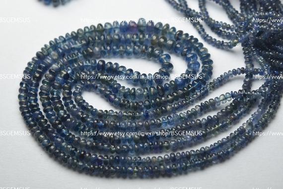 14 Inches Strand,natural Blue Sapphire Smooth Rondelles,size.2.5-5mm