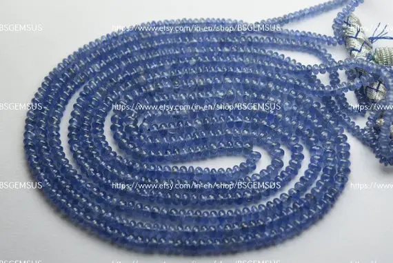 7 Inches Strand, Superb-finest Quality, Natural Burmese Blue Sapphire Smooth Rondelles,size.3-4.5mm1001
