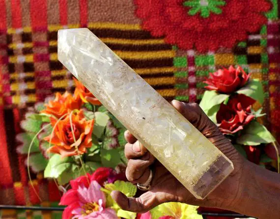 White Selenite Quartz Crystal 8 Faceted Obelisk Epoxy Resin & Healing Chips Meditation Chakra Balance Spiritual Gift