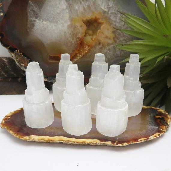 Selenite Raw Crystal Tower - Small Skyscraper - Chakra - Reiki - Energy Balancing 6cm (rk5-50)