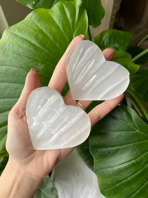 Scalloped Selenite Satin Spar  Heart, 3 1/2” Selenite Hearts, Protection Stone, Healing Stone, Love Stone