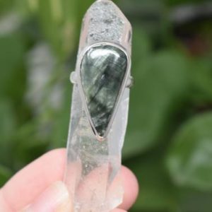 Shop Seraphinite Rings! Seraphinite ring size 7.25 natural crystal stone set in 925 sterling silver | Natural genuine Seraphinite rings, simple unique handcrafted gemstone rings. #rings #jewelry #shopping #gift #handmade #fashion #style #affiliate #ad