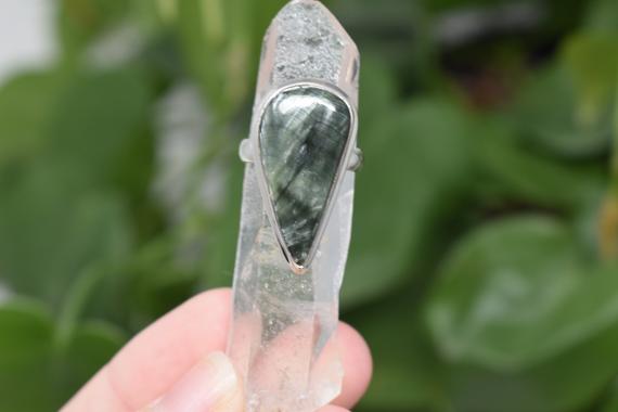 Seraphinite Ring Size 7.25 Natural Crystal Stone Set In 925 Sterling Silver