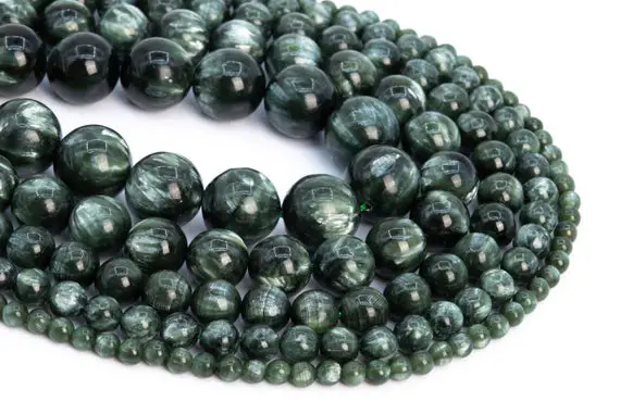 Genuine Natural Seraphinite Loose Beads Grade Aaa Ink Green Round Shape 6mm 8mm 10mm 12mm
