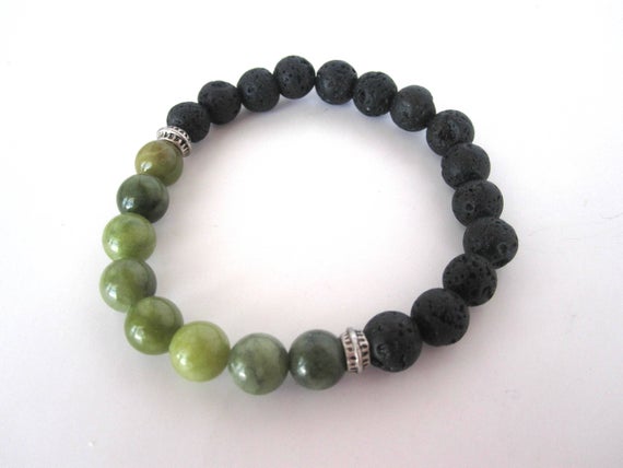 Green Serpentine Lava Stone Bracelet, Lava Stone Jewelry, 8mm Stretch Bracelet, Black Bracelet Jewelry, Diffuser Bracelet Diffuser Jewelry