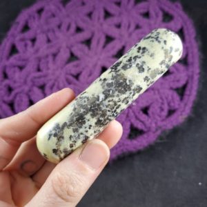 Serpentine with Pyrite Massage Wand Polished Carving Green and Gold Crystals Magick Stones Moonchild Starseed carved Peru | Natural genuine stones & crystals in various shapes & sizes. Buy raw cut, tumbled, or polished gemstones for making jewelry or crystal healing energy vibration raising reiki stones. #crystals #gemstones #crystalhealing #crystalsandgemstones #energyhealing #affiliate #ad