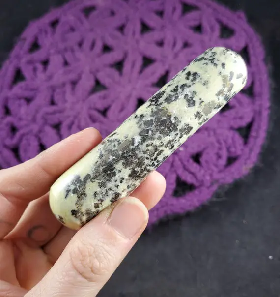 Serpentine With Pyrite Massage Wand Polished Carving Green And Gold Crystals Magick Stones Moonchild Starseed Carved Peru
