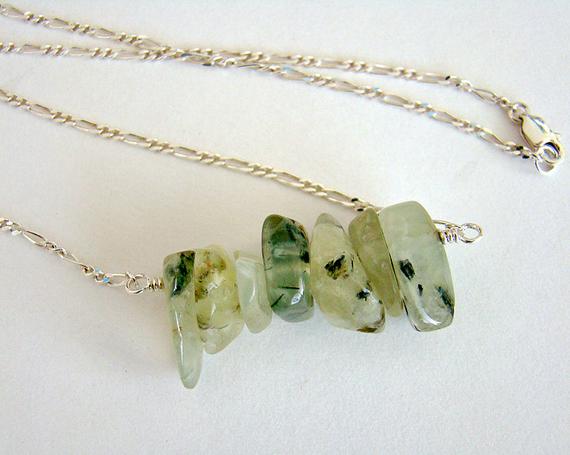 Shoreline Necklace, Prehnite Silver Chain Necklace, Chunky Prehnite Necklace, Green Gemstone Pendant, Raw Stone Jewelry, Natural Jewelry