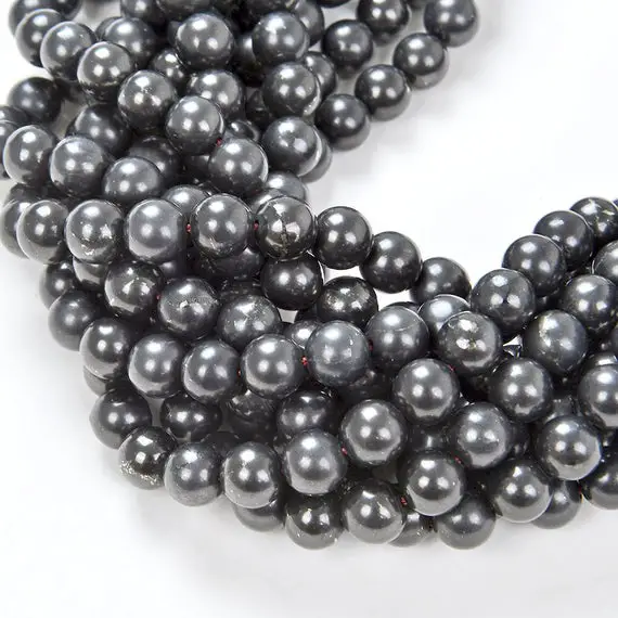 4mm Genuine Shungite Smooth Gemstone Anti Radiation High Carbon Grade Aaa Round 15.5 Inch Full Strand Loose Beads (80007676-a276)