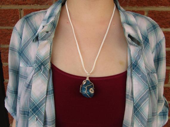 Silver Plated Wire Wrapped Dumortierite Necklace