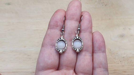 Small Selenite Earrings. Crystal Reiki Jewelry Uk. Silver Plated Oval Frame Dangle Drop Earrings. 8mm Stone. Empowered Crystals