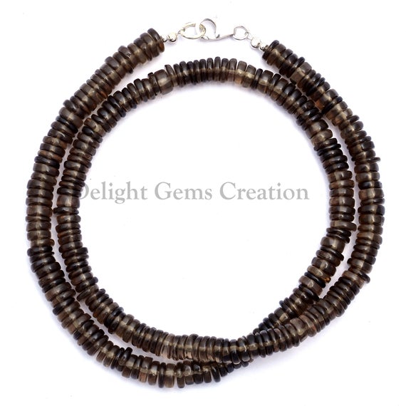 Smoky Quartz Gemstone Beaded Necklace, 6-6.5mm Smoky Quartz Smooth Round Tyre Semi Precious Stone Beads 18 Inches Necklace, Crystal Necklace