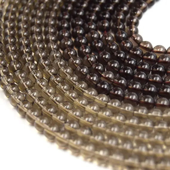 Smoky Quartz Beads | Round Smooth Natural Smoky Quartz Gemstone Beads | 4mm 6mm 8mm 10mm | Sold By 15" Strands