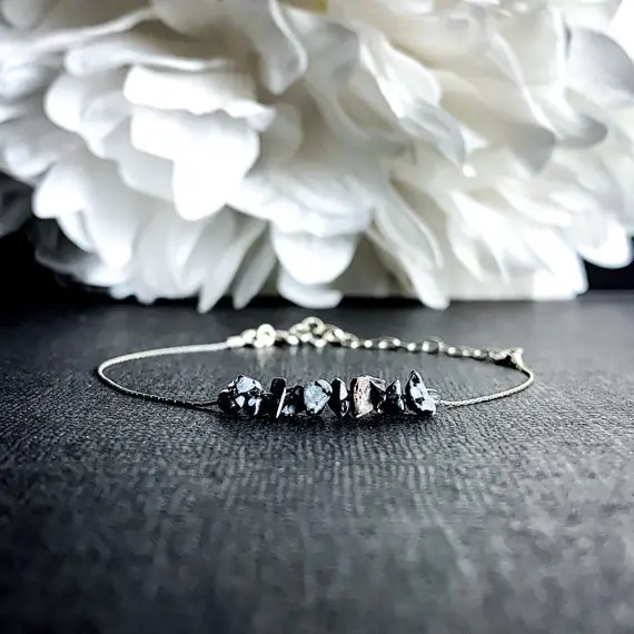 Black Snowflake Obsidian Raw Crystal Bracelet Dainty Anklet