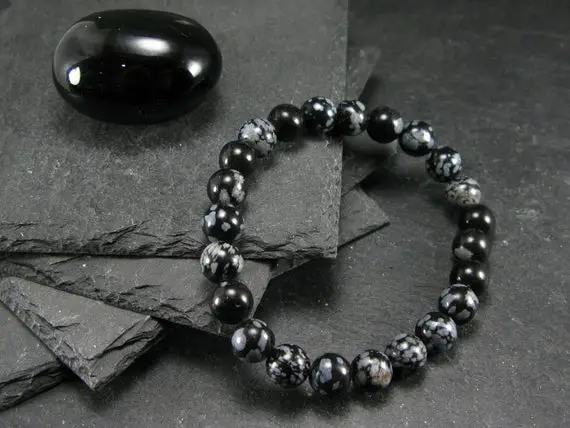 Snowflake Obsidian Genuine Bracelet ~ 7 Inches  ~ 8mm Round Beads