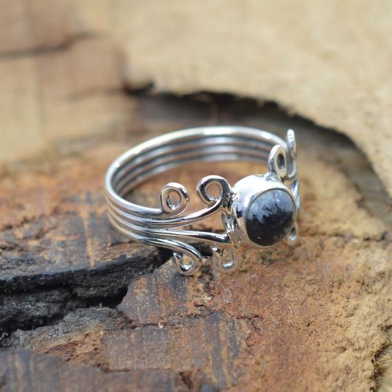 Snowflake Obsidian 925 Sterling Silver Gemstone Dainty Ring ~ Handmade Jewelry ~ Gift For Anniversary ~ Ring Size ~ 3 / Uk ~ F