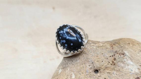 Snowflake Obsidian Ring. Statement Adjustable 925 Sterling Silver Rings For Women. Reiki Jewelry Uk. Virgo Jewelry.  18x13mm Stone