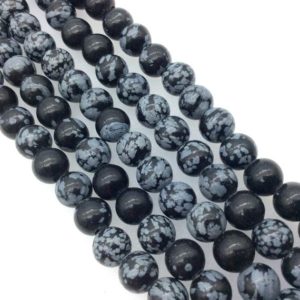 Shop Snowflake Obsidian Round Beads! 8mm Natural Snowflake Obsidian Smooth Finish Round/Ball Shaped Beads with 2mm Holes – 7.75" Strand (Approx. 25 Beads) – LARGE HOLE BEADS | Natural genuine round Snowflake Obsidian beads for beading and jewelry making.  #jewelry #beads #beadedjewelry #diyjewelry #jewelrymaking #beadstore #beading #affiliate #ad