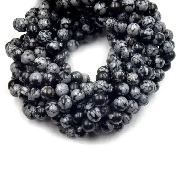 Snowflake Obsidian Beads | Smooth Black Snowflake Obsidian Round Beads | 6mm 8mm 10mm | Loose Beads