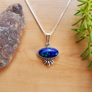Shop Azurite Necklaces! SoCute925 Southwestern Azurite Malachite Pendant Necklace With Silver Box Chain Necklace 18" | Sterling Silver Azurite Necklace Made in USA | Natural genuine Azurite necklaces. Buy crystal jewelry, handmade handcrafted artisan jewelry for women.  Unique handmade gift ideas. #jewelry #beadednecklaces #beadedjewelry #gift #shopping #handmadejewelry #fashion #style #product #necklaces #affiliate #ad