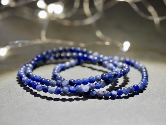 Blue Sodalite Bracelet 4mm Dainty Beaded Jewelry