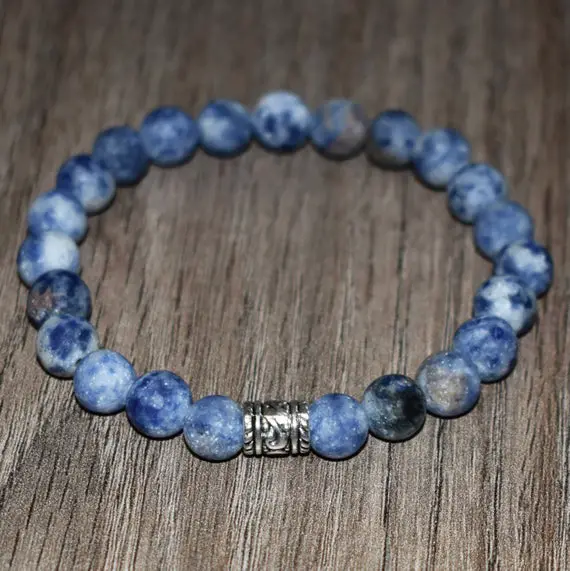 Natural Matte Blue Sodalite Bracelet, 7 Chakra Energy Bracelet, Women Sodalite Bracelet, Men Sodalite Bracelet, 8mm Blue Ornate Bracelet