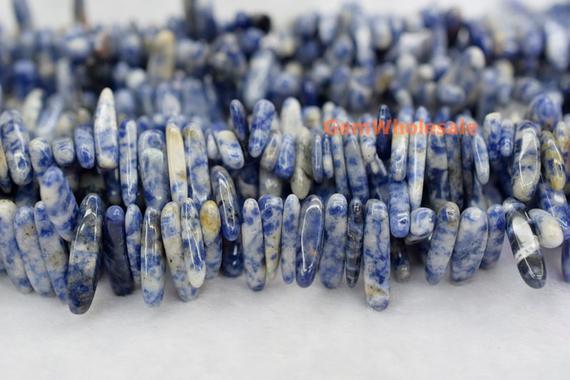 15.5" 15~20mm Blue Spot Jasper Tooth Chips Beads, High Quality Blue Color Gemstone Long Chips, Diy Beads, Spike