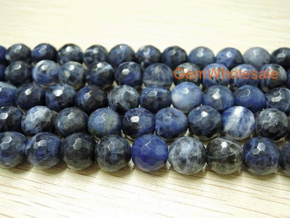 15.5" 10mm Natural Sodalite Stone Round Faceted Beads, Dark Blue Gemstone, Semi Precious Stone, Jewelry Wholesaler From China