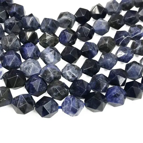 Faceted Sodalite Beads, Star Cut Beads, Gemstone Beads, 8mm, 10mm