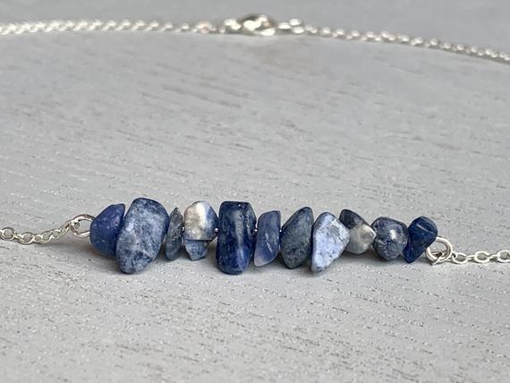 Throat Chakra Crystal Necklace, Blue Stone Necklace, Natural Stone Sodalite Necklace Sodalite Choker, Blue Stone Pendant Silver