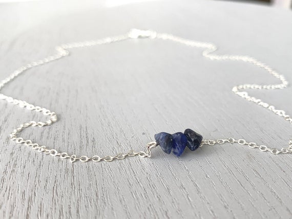 Natural Blue Stone Necklace Raw Sodalite Necklace, Third Eye Necklace, Clarity Necklace, Blue Crystal Necklace Rough Gemstone Choker For Her