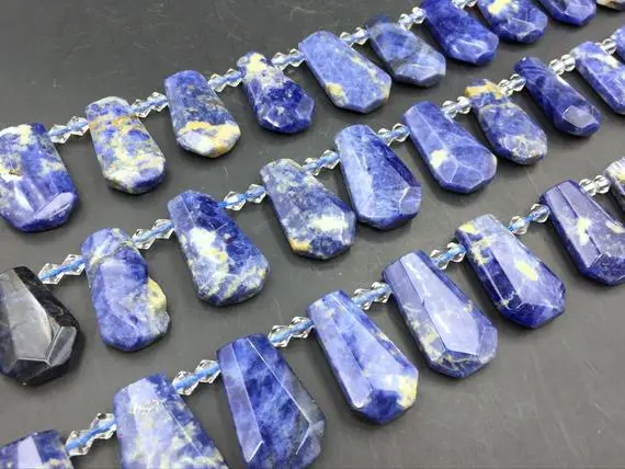 Faceted Sodalite Slice Beads  Blue Sodalite Slab Beads Graduated Top Drilled Focal Pendant Beads 15-20*23-30mm 15.5" Full Strand